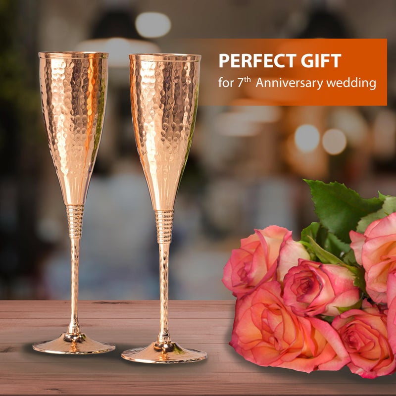 Mosscoff Copper champagne flutes of 6.7 oz set of 2 â€“ Luxurious hammered copper champagne glasses â€“ Each one is handcrafted and lacquered to prevent from tarnishing. - Image 4